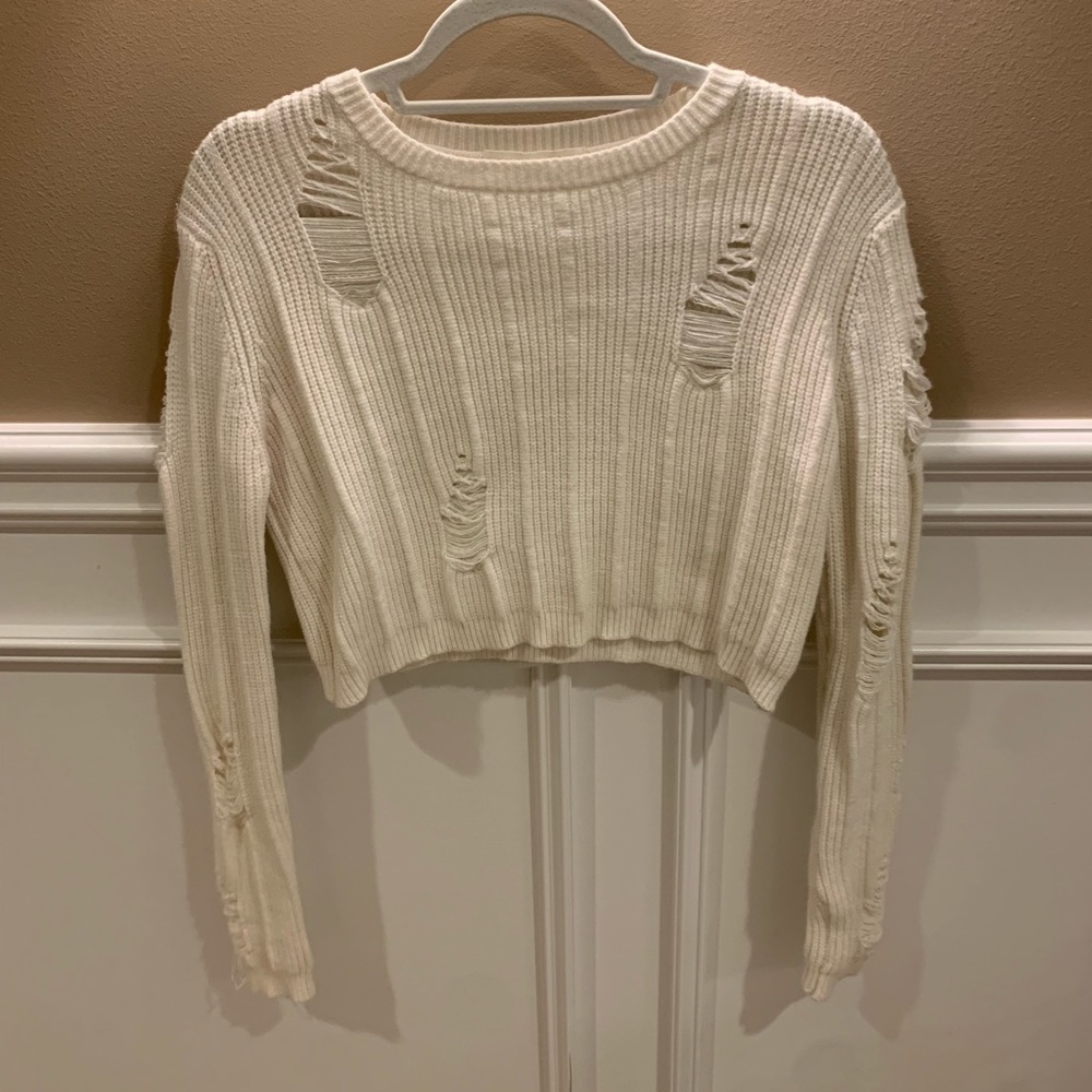 Étophe studios white ripped crop sweater